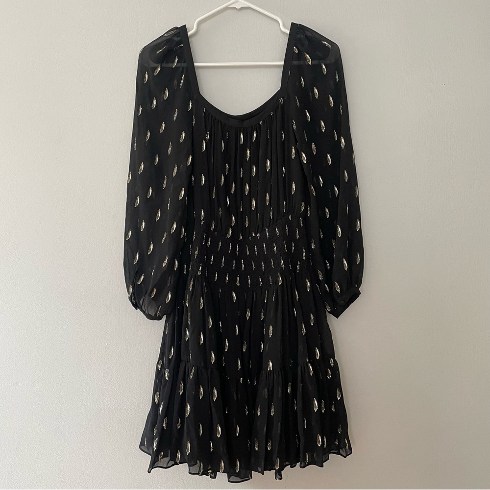 REBECCA TAYLOR Silk Metallic Clip Dot Dress Size 2 - Picture 3 of 16